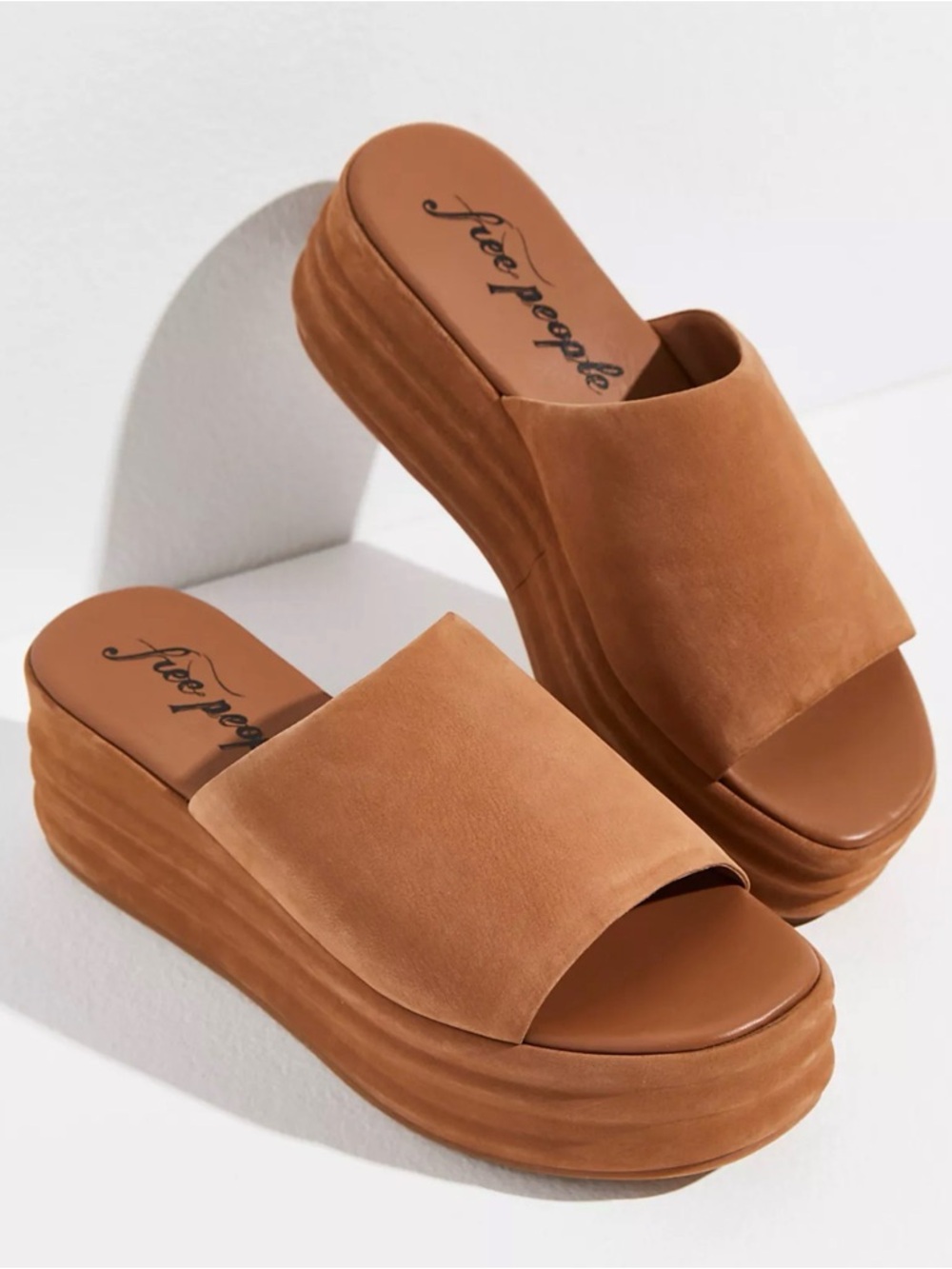 Free People Platform Slide Sandals in Tan Suede